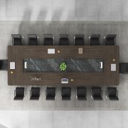 中式商务会议桌成都极简轻奢意式灰色办公室洽谈桌原木色